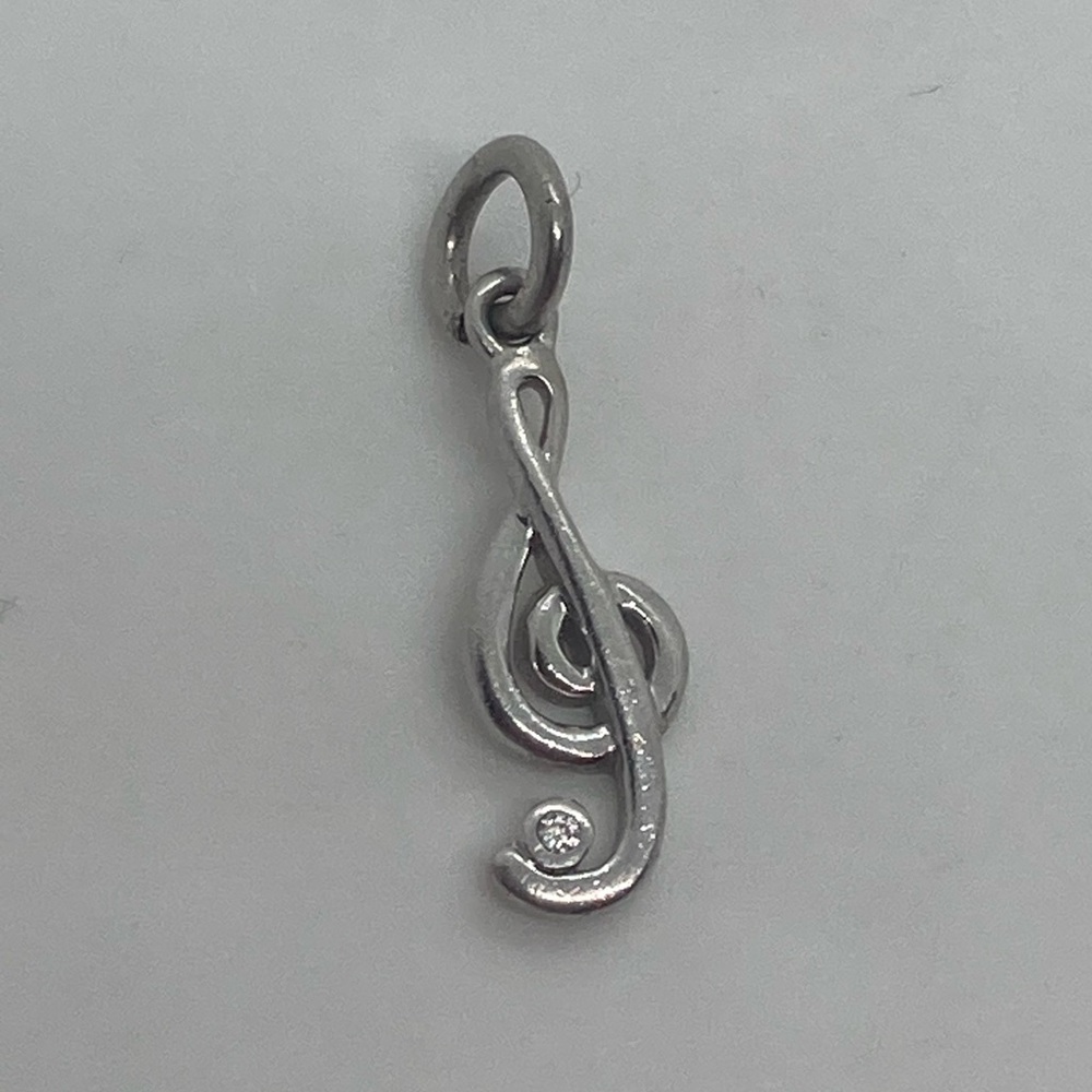 Vtg Sterling Silver 925 CZ Stone Music Note Pendant Charm | .8”